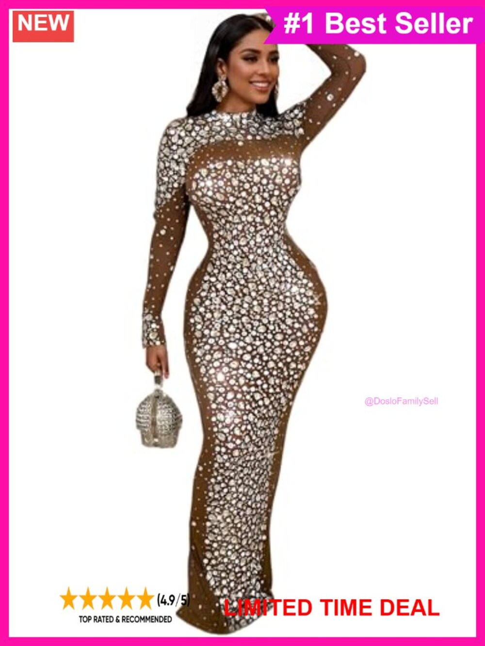 Rhinestone Embellished High Slit Formal Evening Gown Mermaid Dress